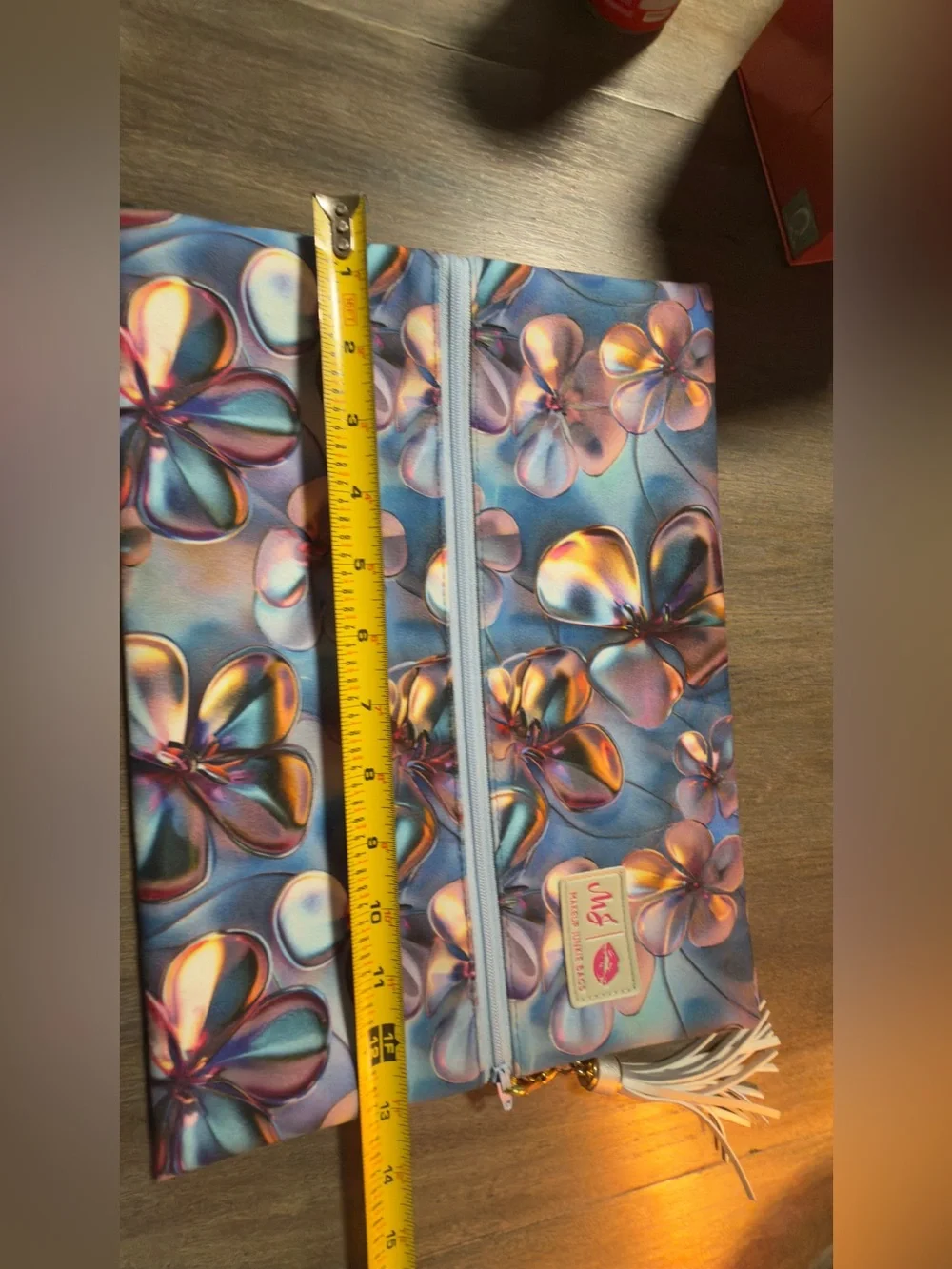 Makeup Junkie Large Floral Holographic Zip Bag